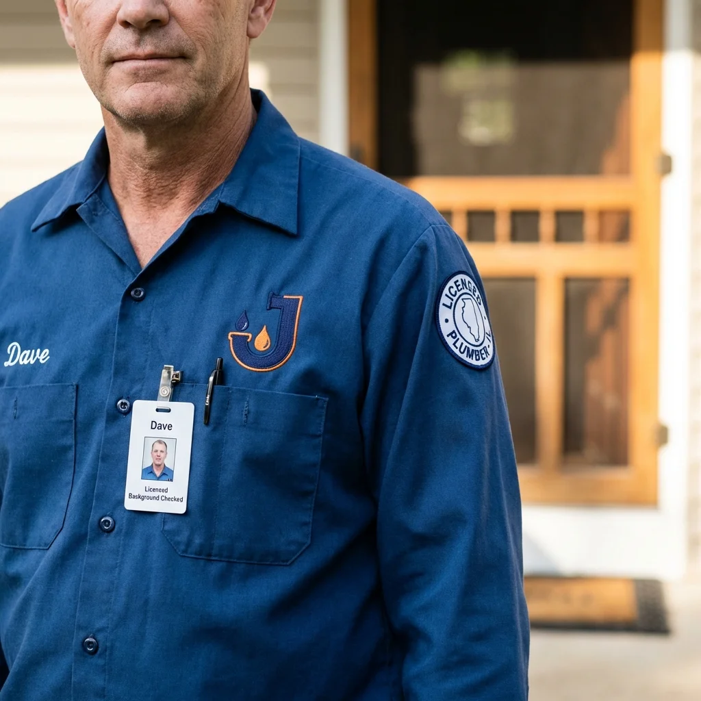 Licensed plumber showing ID badge in Menomonie, WI