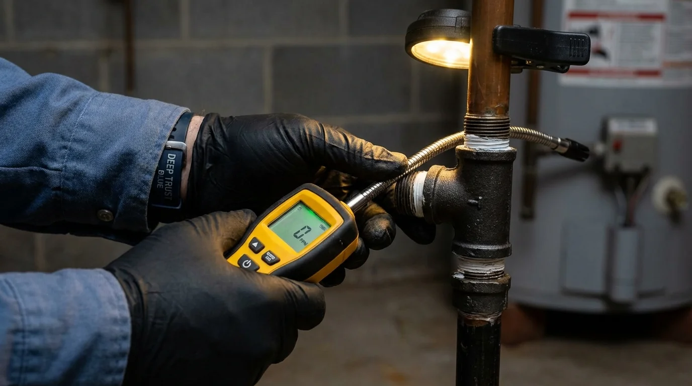 Gas leak detection with electronic sniffer by Johns Plumbing LLC in Menomonie