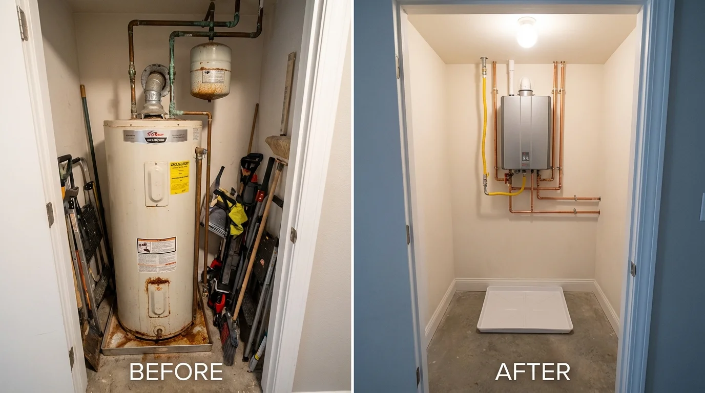 Tank water heater versus wall-mounted tankless unit comparison for Menomonie, WI homeowners